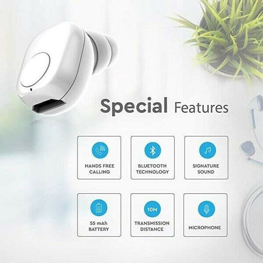 V-TAC VT-6500 In-ear Bluetooth Handsfree Ακουστικό Λευκό