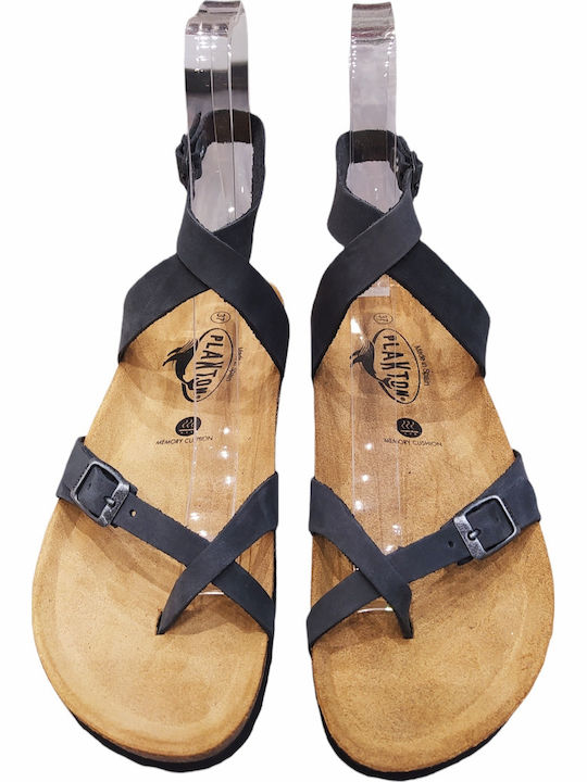 Leather Women's Flat Sandals Anatomic with Strap Nobuck Grigio