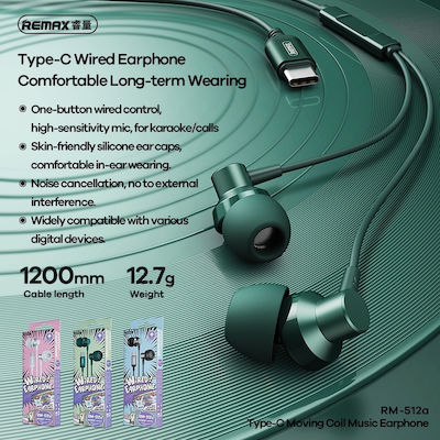 Remax RM-512a In-ear Handsfree with USB-C Connector Green