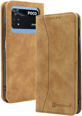 Bodycell PU Leather Synthetic Leather Wallet Brown (Poco M4 Pro)