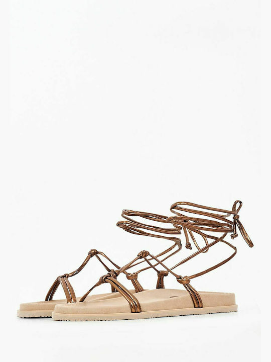 Komis & Komis Leder Damen Flache Sandalen Bronze