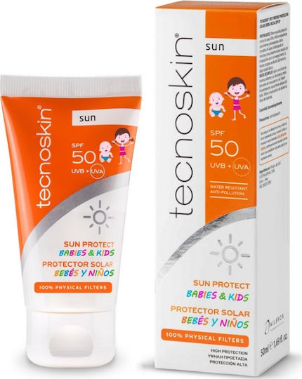 Tecnoskin Sun Protect SPF50 Wasserdichtes Kleinkind Sonnenschutzmittel Emulsion für Gesicht & Körper 50ml