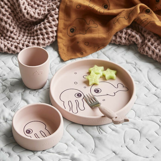 Done by Deer Feeding Set Sea Friends made of Silicone with Non-Slip Base Pink 3pcs