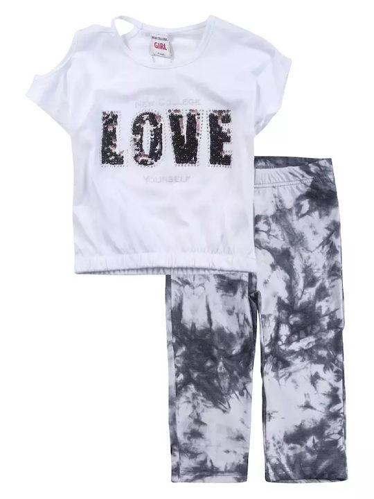 New College Kids Set with Leggings Summer 2pcs White