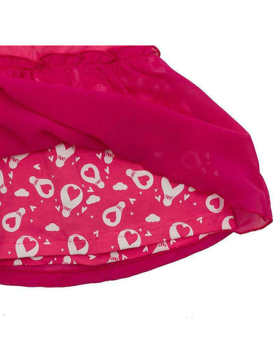 Air Balloon Children's Dress Short Sleeve Fuchsia