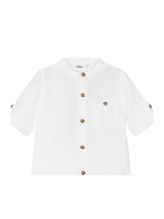 Kids One Color Shirt Long Sleeve Linen White