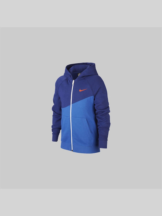 Nike Αθλητική Παιδική Ζακέτα Φούτερ Fleece με Κουκούλα Μπλε Sportswear Boys Swoosh