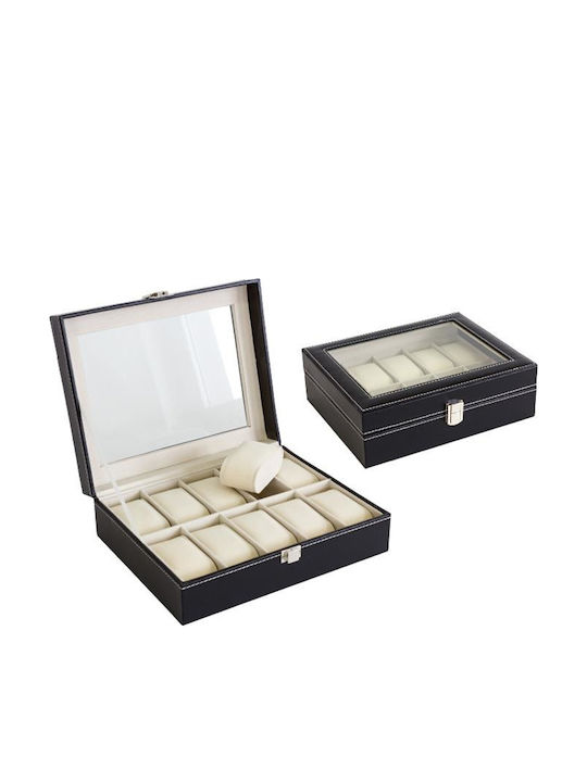 Iso Trade Wooden Case with transparent lid for 10 watches in Black color B01MXG05PY