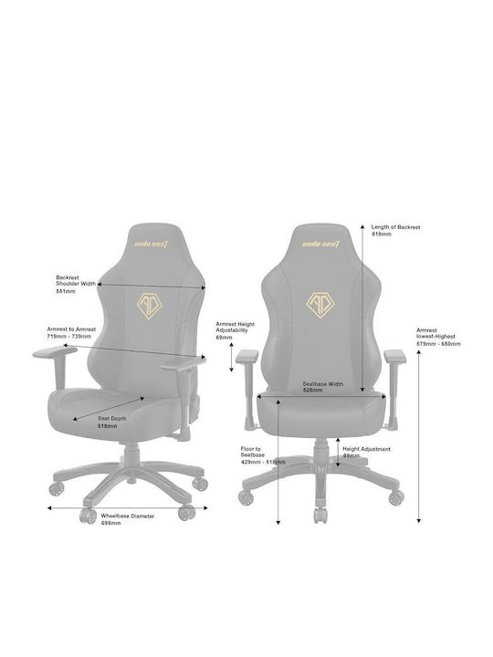 Anda Seat Phantom 3 Καρέκλα Gaming Δερματίνης με Ρυθμιζόμενα Μπράτσα Elegant Black