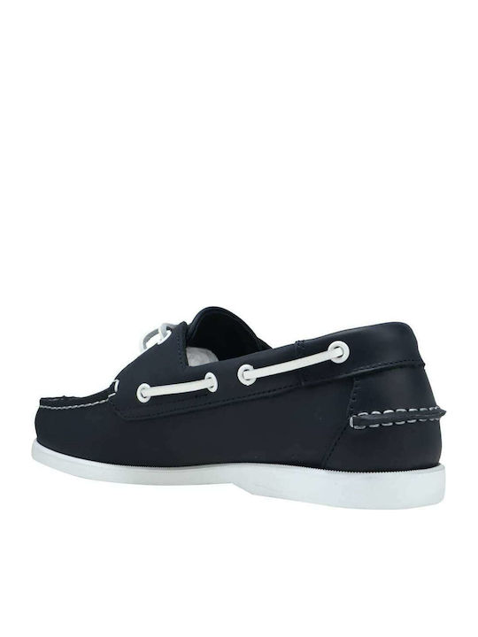 870 Men's Leather Boat Shoes Navy White