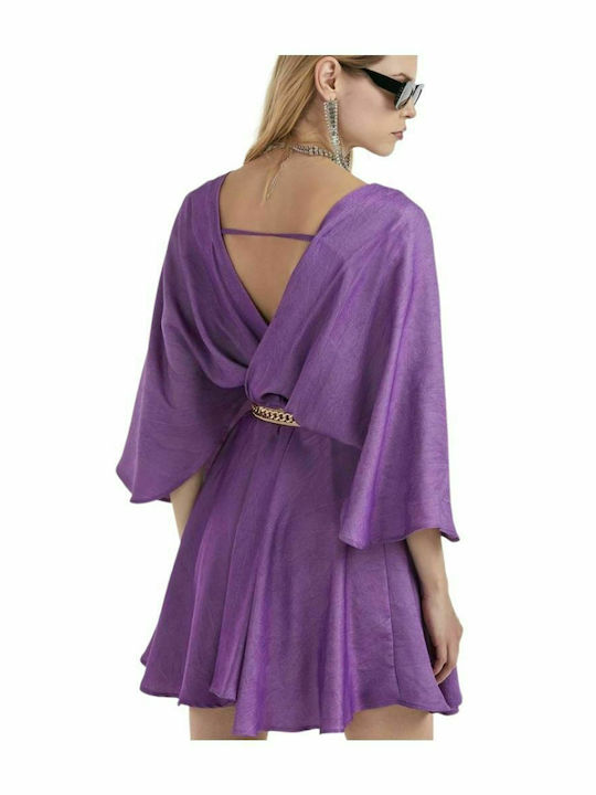 Silvian Heach Gohone Mini Evening Dress Open Back Purple