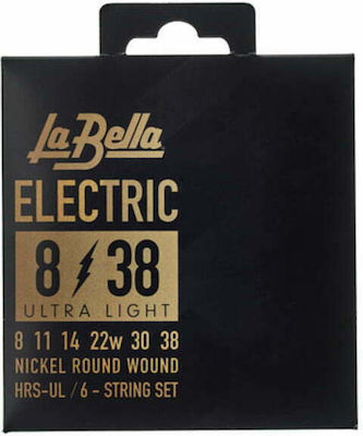 La Bella Set of Nickel Wound Strings for Electric Guitar Electric Ultra Light 8 - 38"