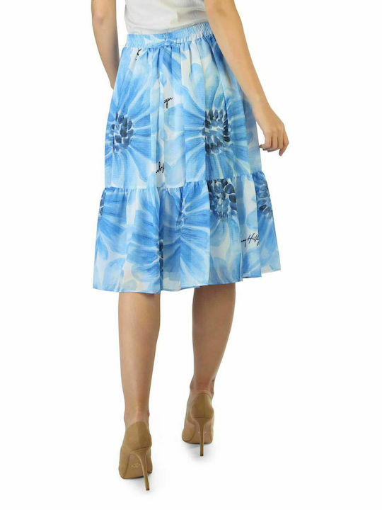 Tommy Hilfiger Ψηλόμεση Midi Φούστα Floral σε Μπλε χρώμα