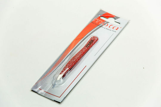 Mota Eyebrow Tweezer with Slanted Nose Glitter Red