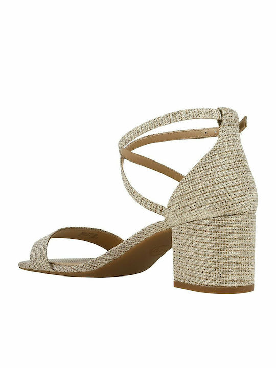 Serena Women's Sandals with Chunky Medium Heel In Gold Colour