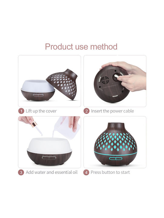 Lumini LED Dispozitiv de aromaterapie Ultrasonic cu telecomandă și temporizator Maro 550ml ΥΝ-15