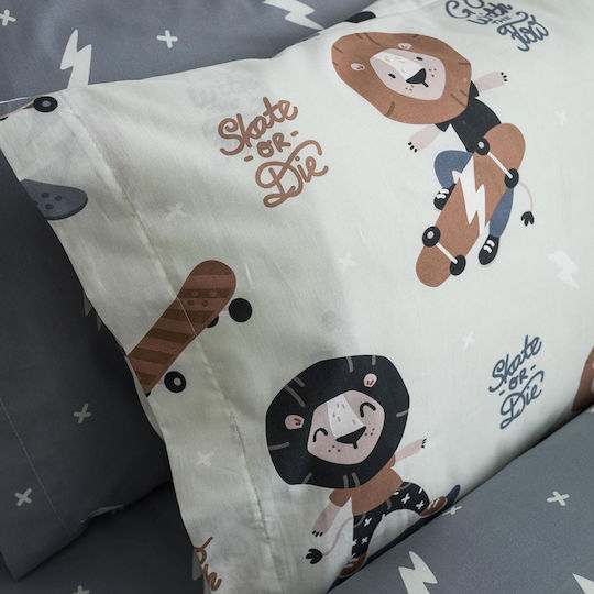 Vesta Home Sheet Set Single with Elastic Band Cotton Kids Lion Gray 100x200cm 3pcs