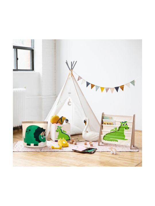 3 Sprouts Children's Storage Basket made of Fabric Dino Green 43x43x45cm 1pcs