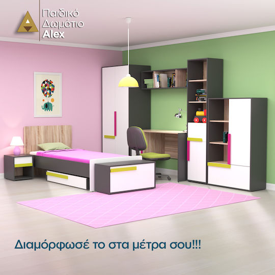 Alex Единична Врата Гардероб Графит-Сонома-Бял 84x36x133см