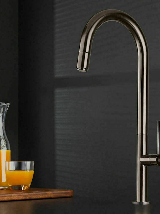 Armando Vicario Tozo 48780 Tall Kitchen Faucet Counter with Shower Black Brushed