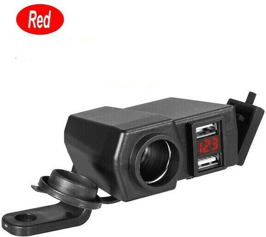 Motorradladegerät mit Anschlüssen: 2xUSB & 1xZigarettenanzünder mit Voltmeter Blau