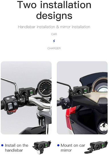 Motorradladegerät mit Anschlüssen: 2xUSB & 1xZigarettenanzünder mit Voltmeter Blau