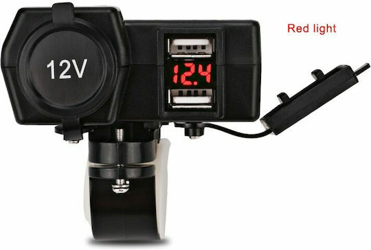 Race2 Motorradladegerät mit Anschlüssen: 2xUSB & 1xZigarettenanzünder mit Voltmeter Rot
