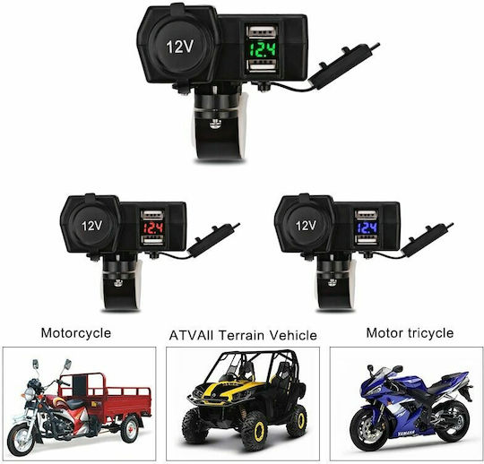 Race2 Motorradladegerät mit Anschlüssen: 2xUSB & 1xZigarettenanzünder mit Voltmeter Rot