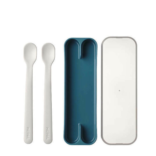 Mepal Baby Set with Spoons made of Plastic in Case for 3+ months Blue 2pcs
