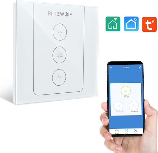 BlitzWolf Recessed Wall Switch Wi-Fi Lighting Triple with Frame White