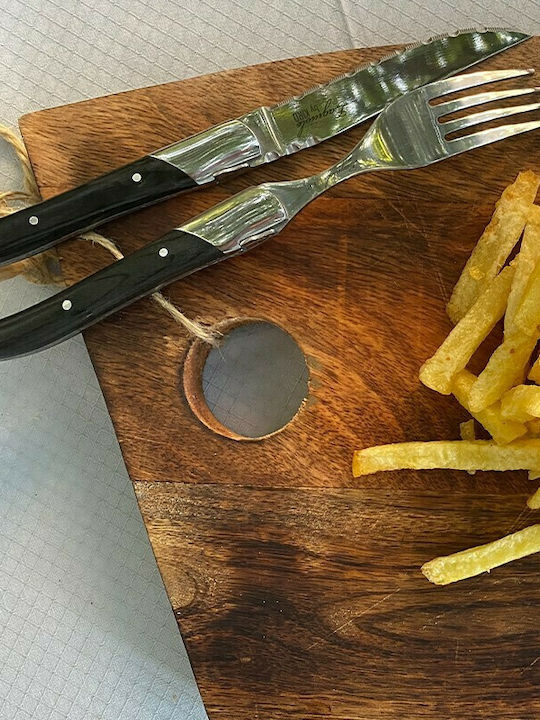 Kiro Steak Laguiole Σετ Μαχαιροπίρουνα Μαύρα Ανοξείδωτα 2τμχ