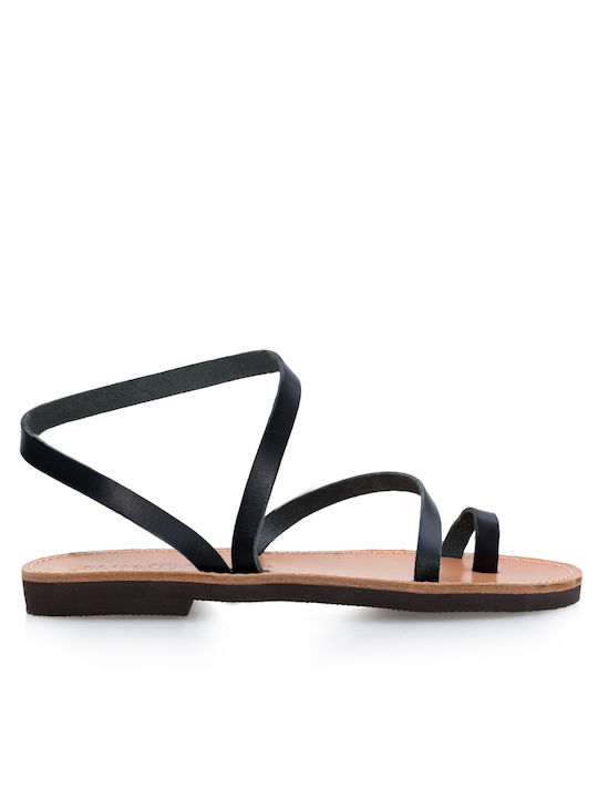 Klimatsakis Women's Flat Sandals with Strap in Black Color