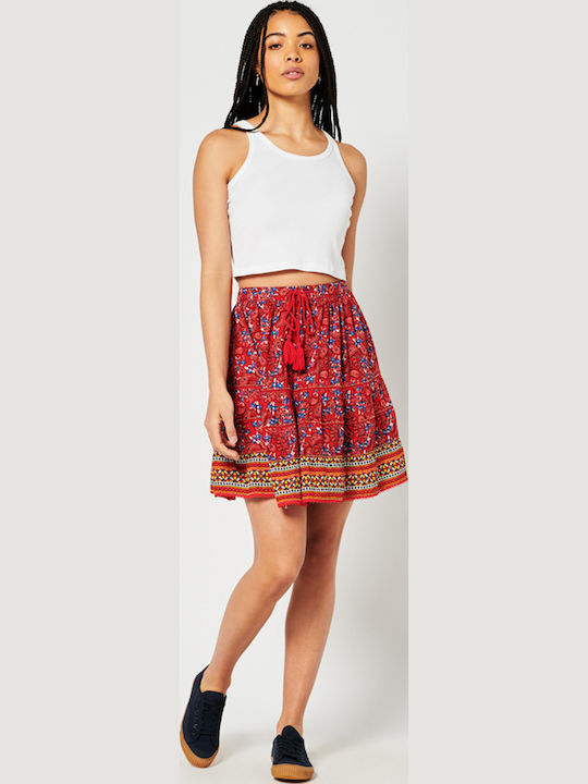 Ψηλόμεση Mini Φούστα Floral Κόκκινη