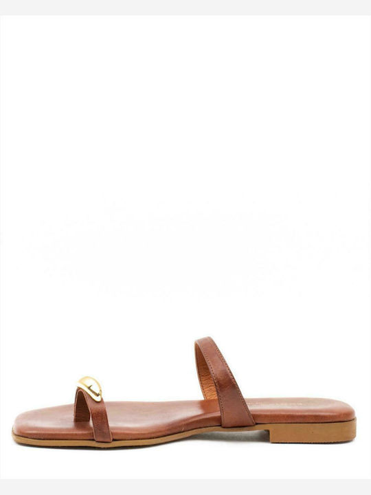 Komis & Komis Leather Women's Flat Sandals In Tabac Brown Colour