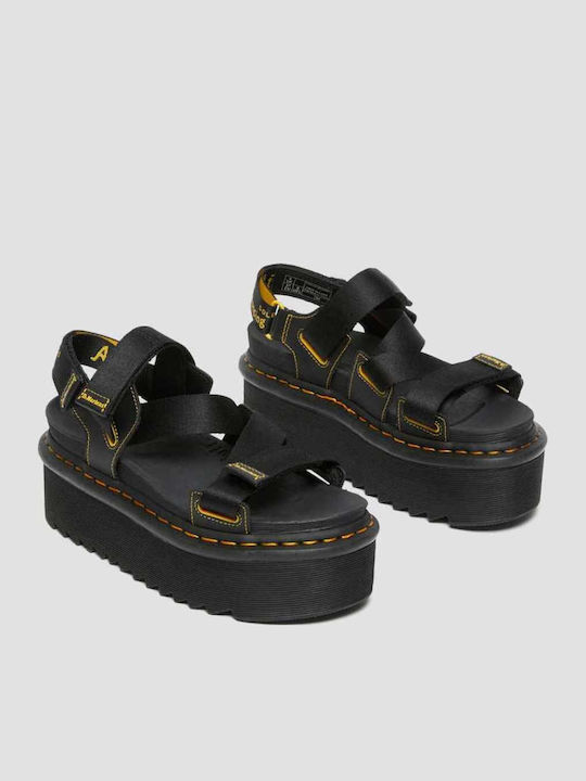 Kimber Webbing Δερμάτινα Γυναικεία Σανδάλια Flatforms Μαύρα