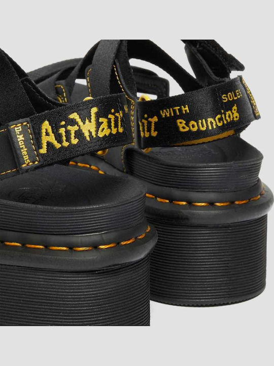 Kimber Webbing Δερμάτινα Γυναικεία Σανδάλια Flatforms Μαύρα