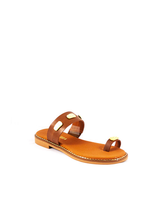 Ragazza Leather Women's Flat Sandals in Tabac Brown Color