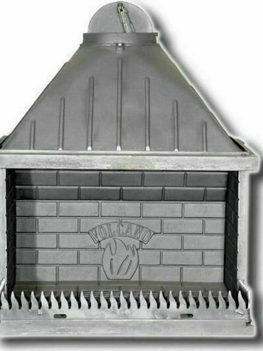 Volcano P80 Panoramisch Kamin Innenbereich Gusseisen Silber 81x54x55cm