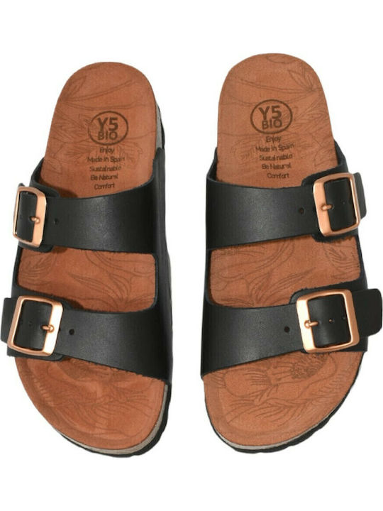 Υ5 Leather Women's Flat Sandals Anatomic in Black Color