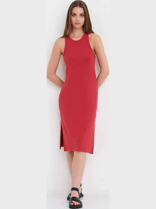 Summer Midi Dress with Slit Earth Red