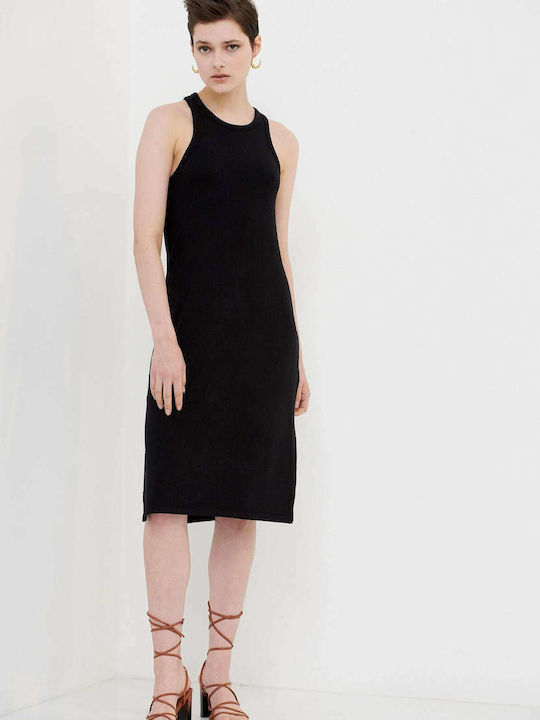 Summer Midi Dress with Slit Black