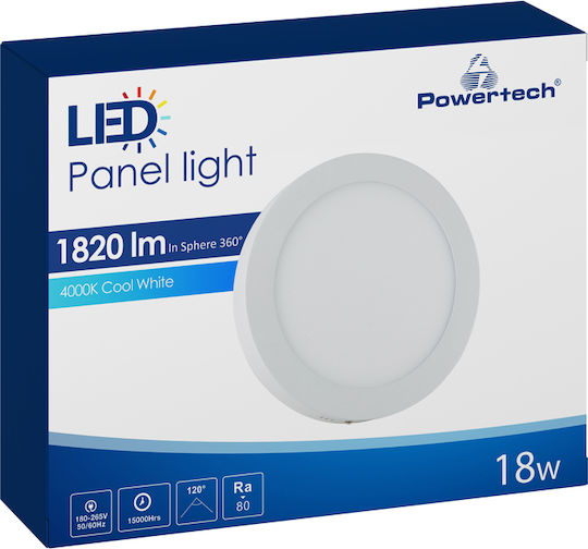 Powertech Round Outdoor LED Panel 18W with Natural White Light 4000K 22.5cm