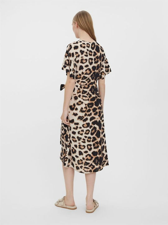Summer Midi Dress Wrap Beige/black