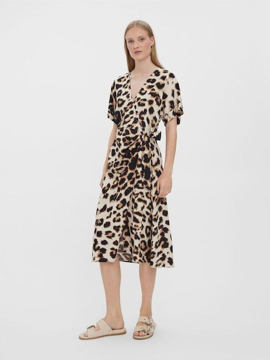Summer Midi Dress Wrap Beige/black