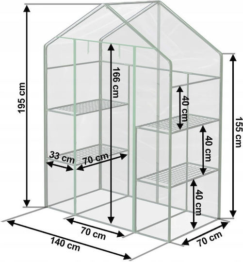Plonos GC4922 Greenhouse House Type with Metal Frame and Shelves 1.4x0.7x1.95m