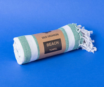 Silk Fashion Pestemal SF1750 Green Cotton Beach Towel with Fringes 180x90cm