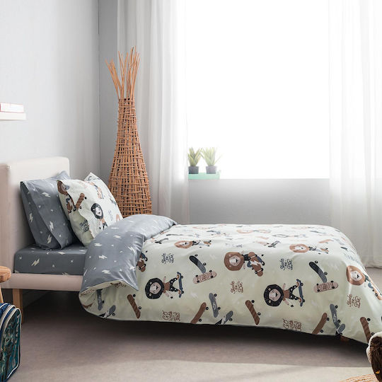 Vesta Home Σετ Σεντόνια Μονά Βαμβακερά Lion Γκρι 170x260cm 3τμχ