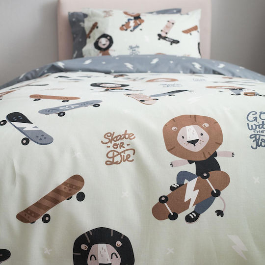 Vesta Home Σετ Σεντόνια Μονά Βαμβακερά Lion Γκρι 170x260cm 3τμχ