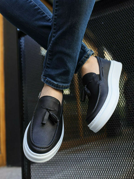 Men's black and white casual leather shoe CH127