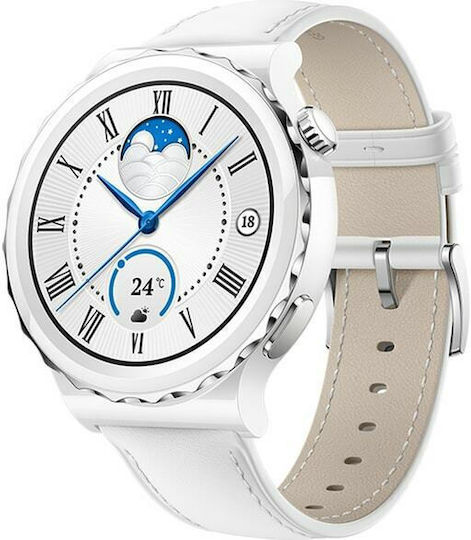 Huawei Watch GT 3 Pro Ceramic 43mm Αδιάβροχο με Παλμογράφο (Leather White)
